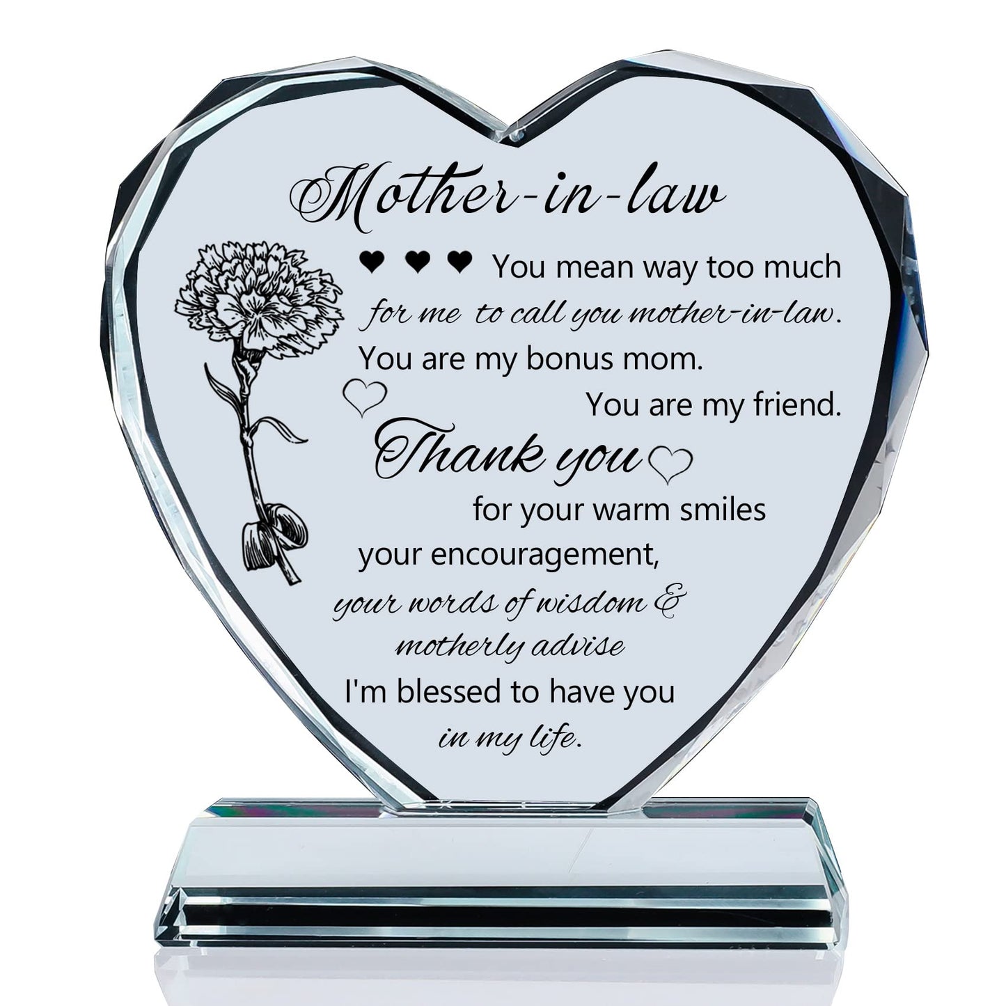 Movdyka Mother in Law Gifts from Daughter in Law Birthday, Bonus Mom Gifts for Mother in Law, Heart-Shaped Glass Keepsake Gifts for Mother in Law Unique on Mothers Day & Wedding Day