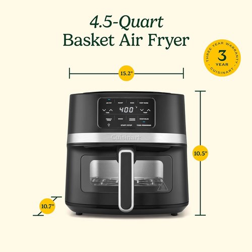 Cuisinart Air Fryer - 4.5-Quart Basket Fryer with 4 Cooking Functions | Stainless Steel & Black