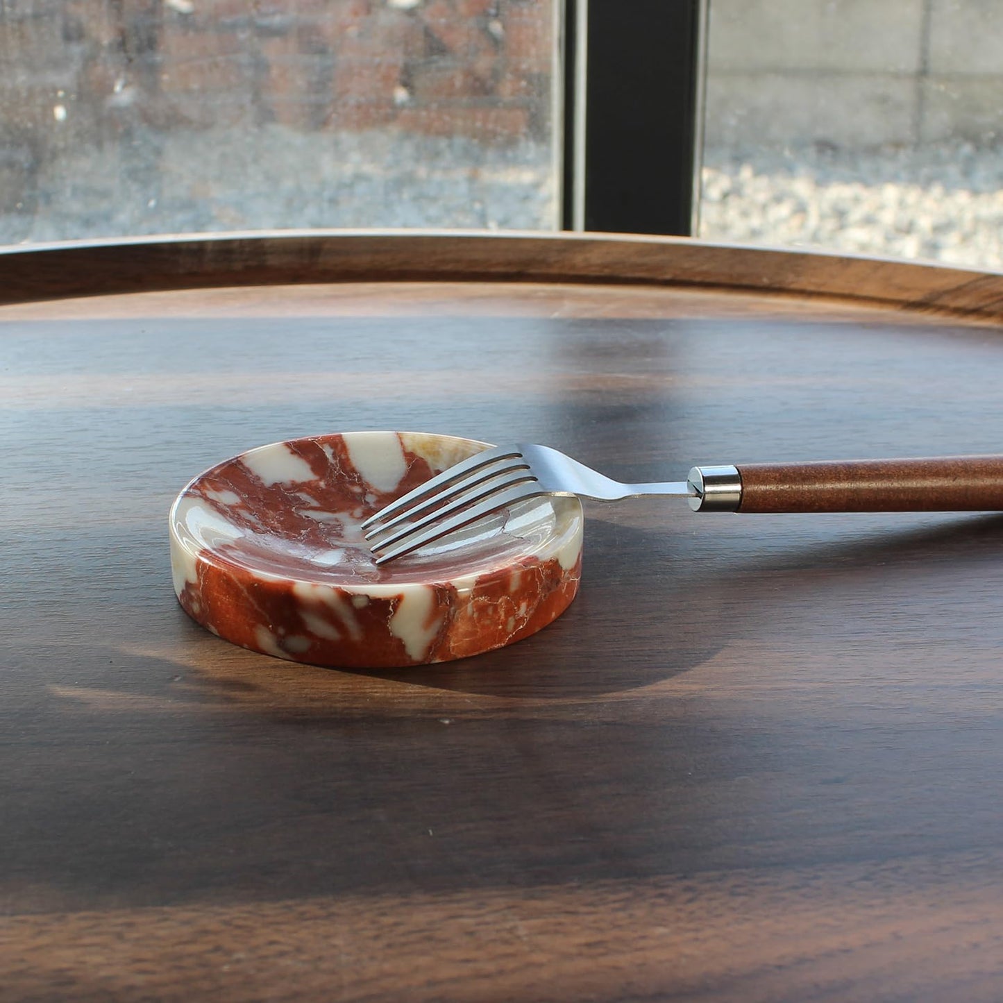 Natural Calacatta Red Marble Soap Dish, Round Small Jewelry Dish, Sponge Holder for Bathroom, Kitchen