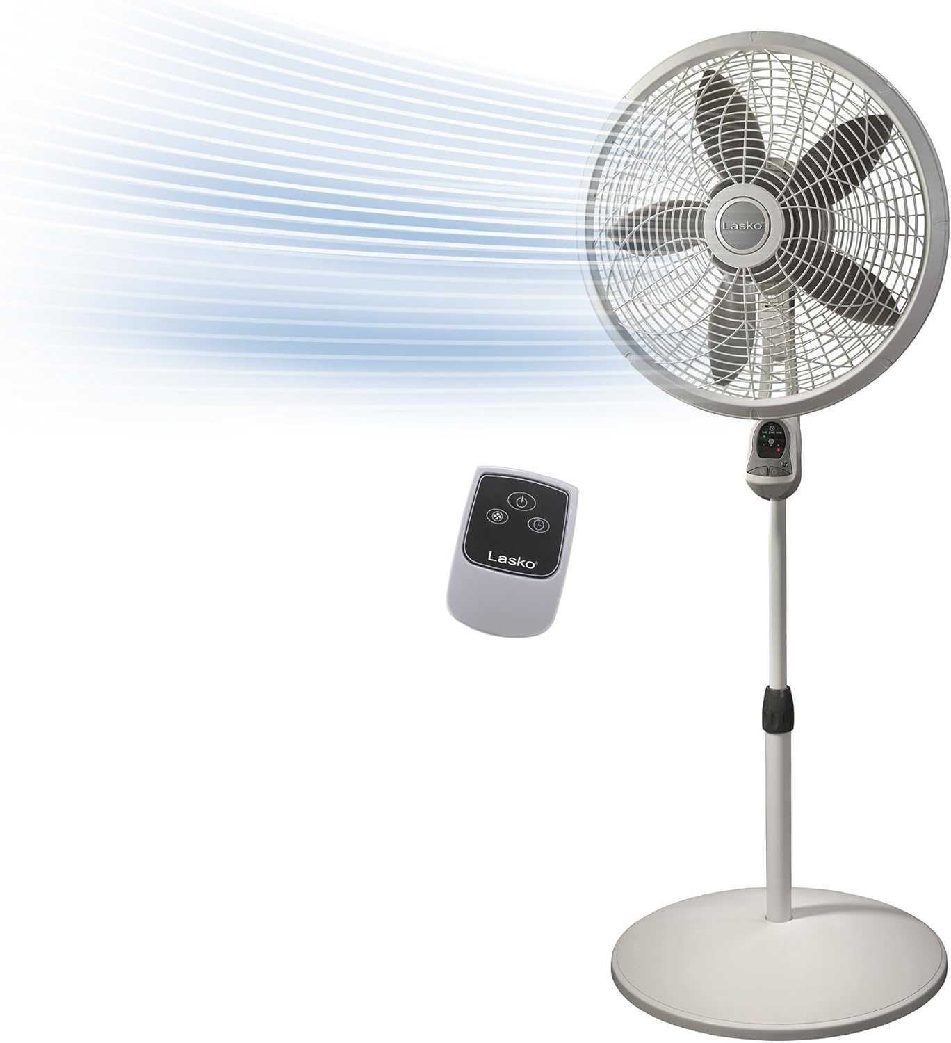 Lasko Elegance and Performance Pedestal Stand Fan, 3-Speeds, 90 Degree Oscillation, Adjustable Height, Timer, Remote for Indoor, Bedroom, Living Room, Home Office, Dorm Use, 18 Inch, White, 1850