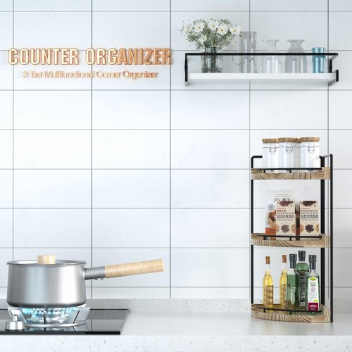CeleVista Corner Bathroom Counter Organizer, 3 Tier Bathroom Storage Countertop for Skincare, Sink Shelf for Kitchen Decor, Vanity, Dresser, Makeup, Gift(Rustic Brown)