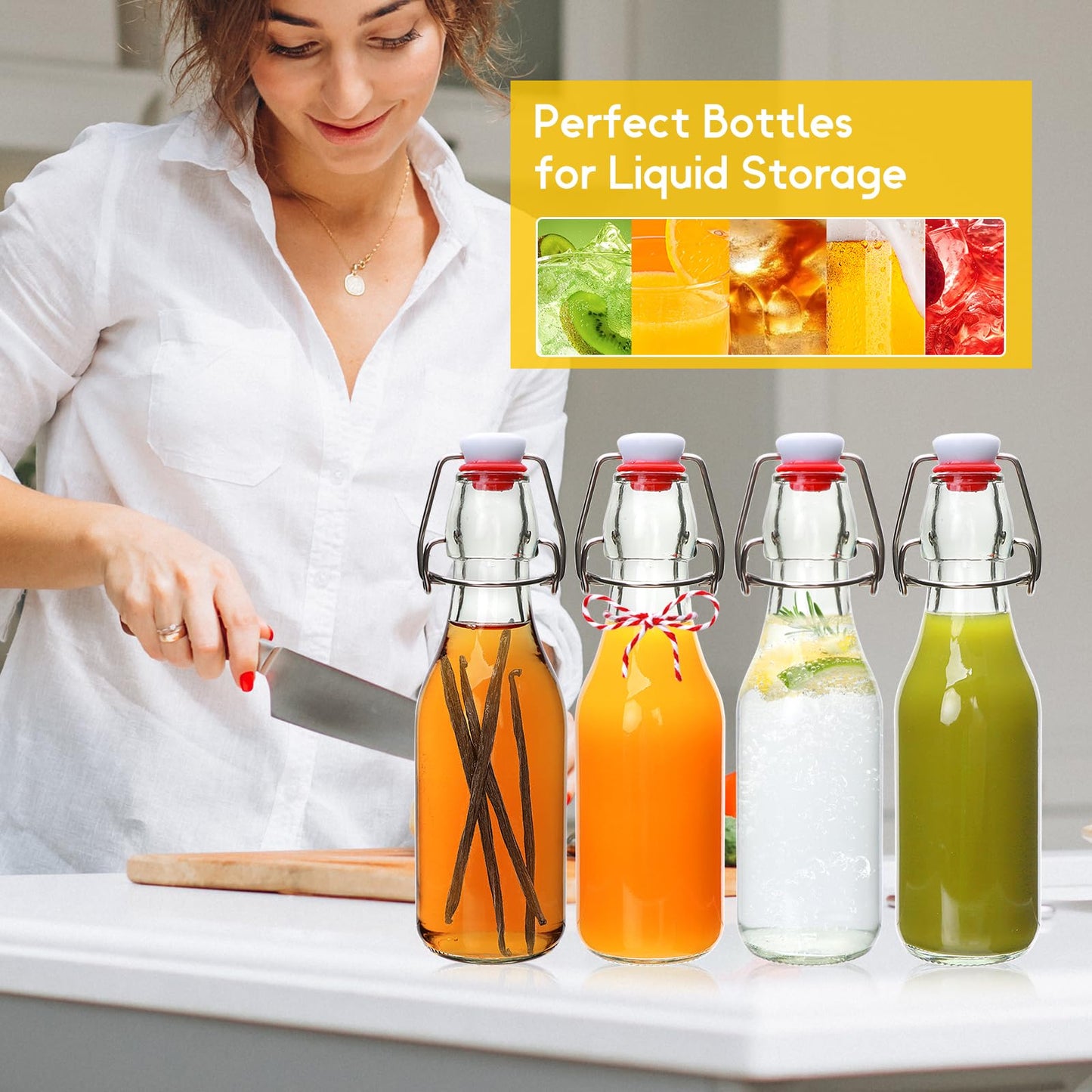 Brajttt 8 Set,8oz Flip Top Glass Bottle,Kombucha Bottles with Airtight Lid,Coquito Swing Top Glass Bottles with Lid for Oil, Beer, Soda Water, Vinegar, Lemonade, Juice, Honey, DIY Storage Containers