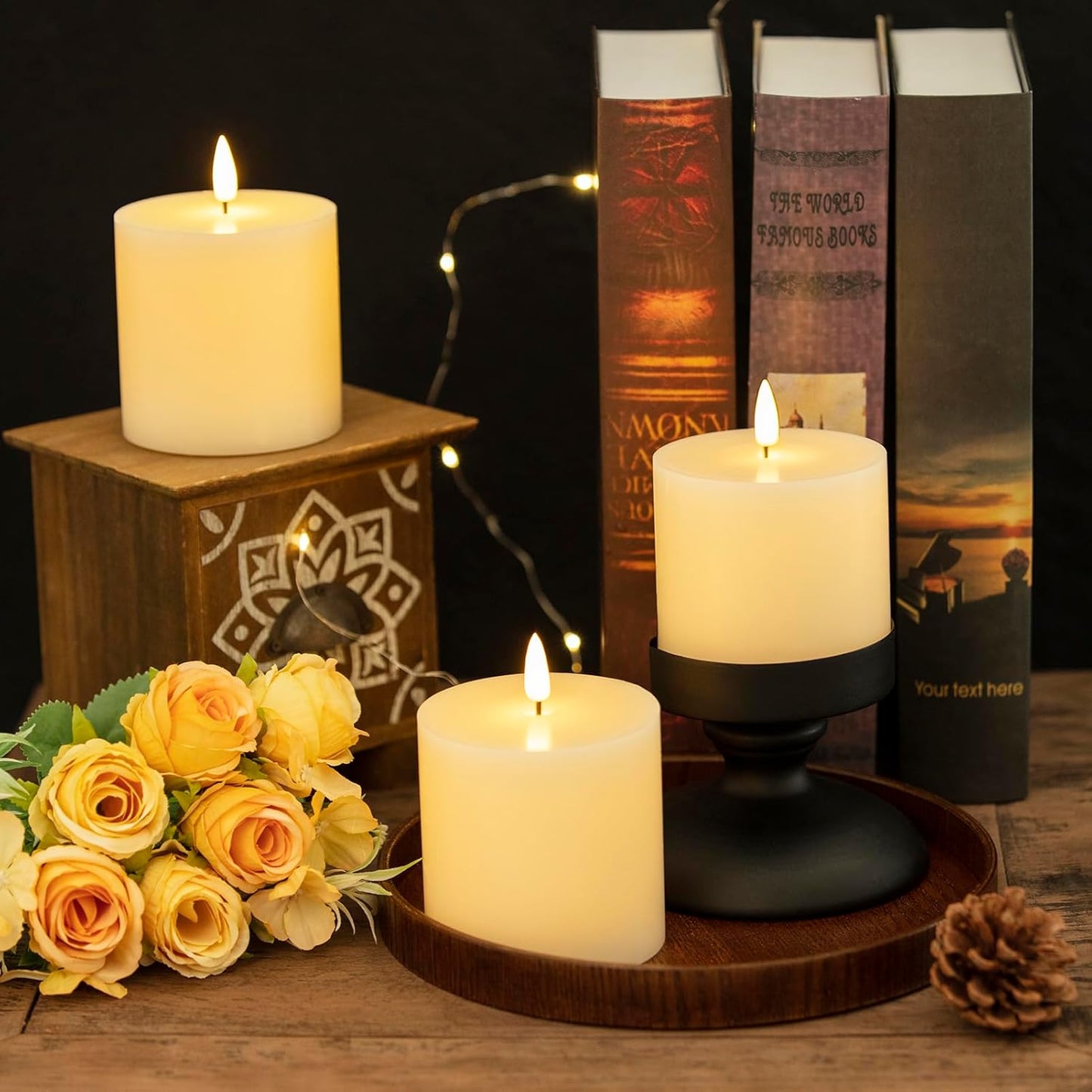 Flameless LED Candles Set of 2 - 3x3 Inch Dimmable Ivory Wax Pillars with Remote Control & Timers for Home Decor