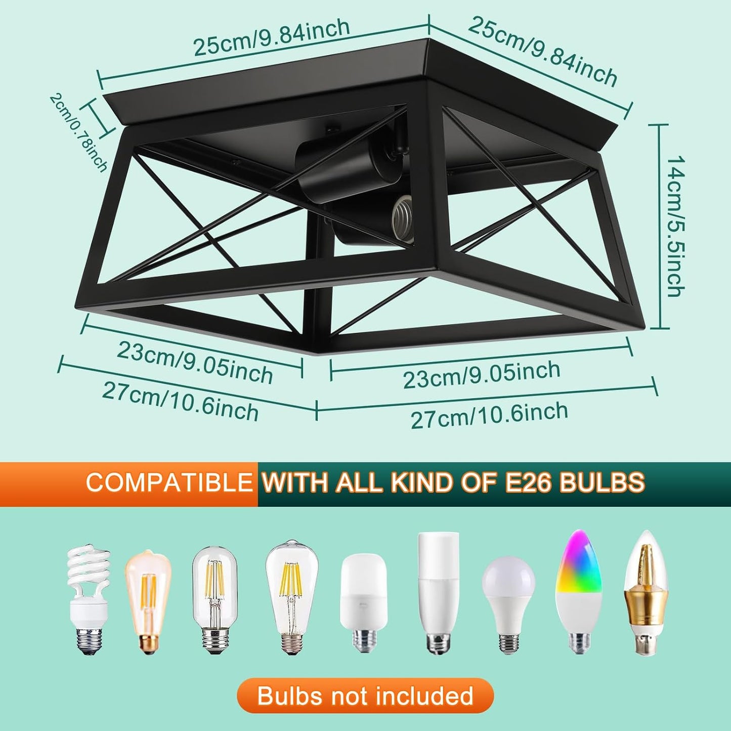 Farmhouse Flush Mount Ceiling Light Oak White Ceiling Light Fixtures 2-Light Industrial Vintage Metal-Framed Ceiling Lighting for Hallway Foyer Kitchen Dining Room Bedroom Living Room Laundry