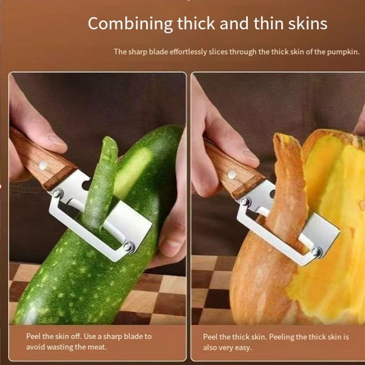 Skiennix Multifunctional Vegetable Peeler - Premium Stainless Steel Blades with Wooden Handle | 2-Pack