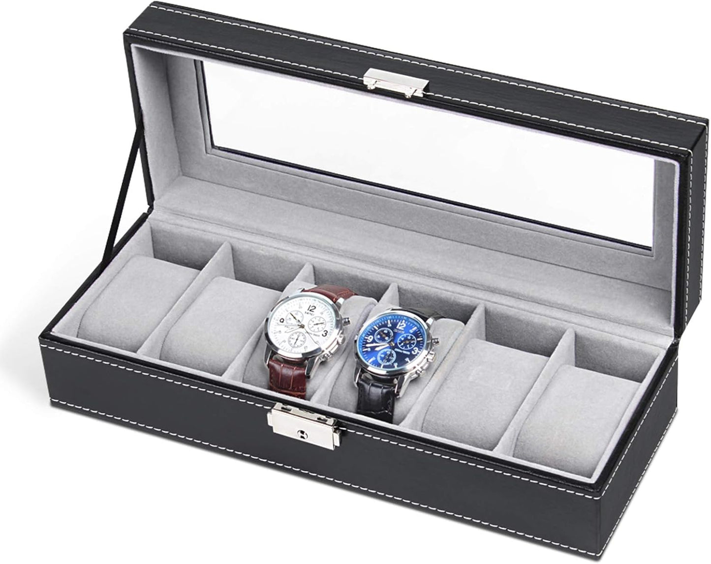 Men's Black 6-Slot Watch Box Organizer | Elegant Display & Storage Case