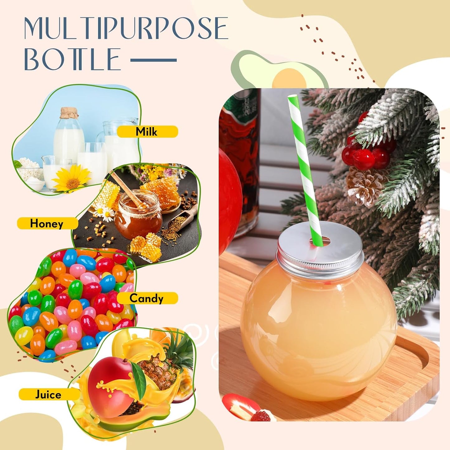 Yaomiao 24 Pcs 10 oz Mini Plastic Fish Bowl Ornament Cups for Drinks Clear Spherical Potion Bottles with Lids and Straws Bulb Cups for Christmas Carnival Candy Party Decorations (Red)