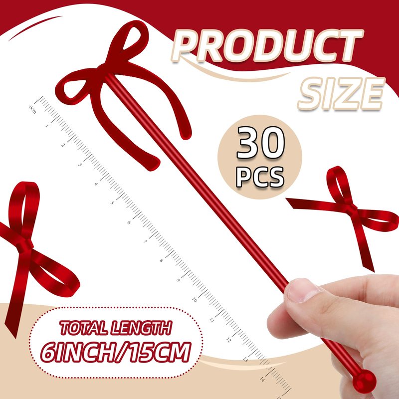 SiliFine 30 Pcs 6 Inch Party Drink Stirrers, Bow Stir Sticks Coffee Stirrers Reusable Plastic Swizzle Sticks for Wedding Birthday Bridal Cocktail Decorations Galentines Supplies(Burgundy)