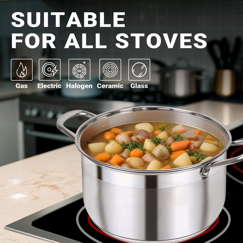 Kirecoo Stainless Steel Stock Pot - 12 Quart Heavy Duty Stock Cooking Pot with Visible Lid for Pasta, Soup, Spaghetti, Nonstick Thick Bottom Big Stockpot, Cookware for Canning, Boiling, Simmer