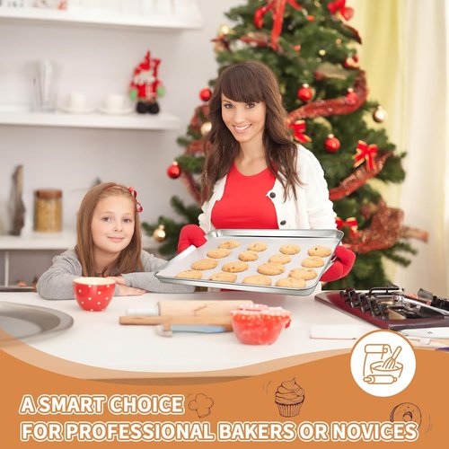 Deedro Stainless Steel Baking Sheet Set - Heavy Duty Non-Toxic Cookie Pans | Easy Clean, 16 x 12 Inch