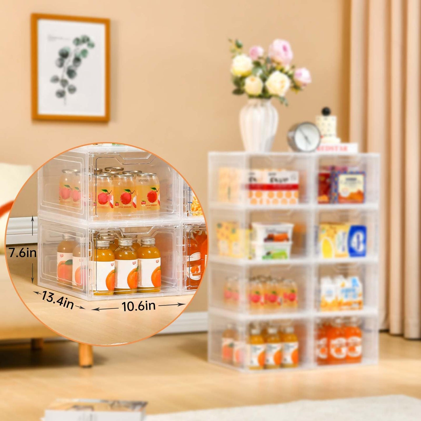 Freebat 10 Pack Closet Organizers and Storage,Clear Stackable Plastic Storage Bins with Lids Magnetic Doors,Clothes Organizers and Storage,Plastic Craft Containers for Wardrobe Kitchen Bathroom Office