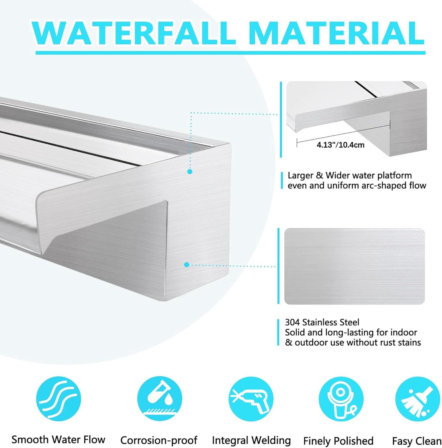 304 Stainless Steel Pool Waterfall Stream Element,Extension Stream,Garden Waterfall DIY Fountain for Garden,Yard,Terrace,Pond Basin,Fountain,Balcony