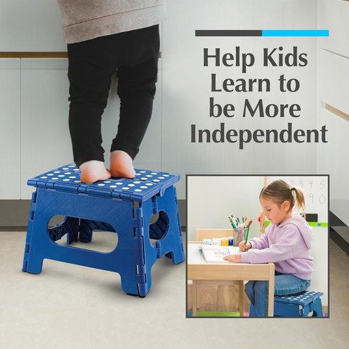 Handy Laundry Folding Step Stool - Lightweight & Sturdy for Adults and Kids - Easy One Flip Open - Blue
