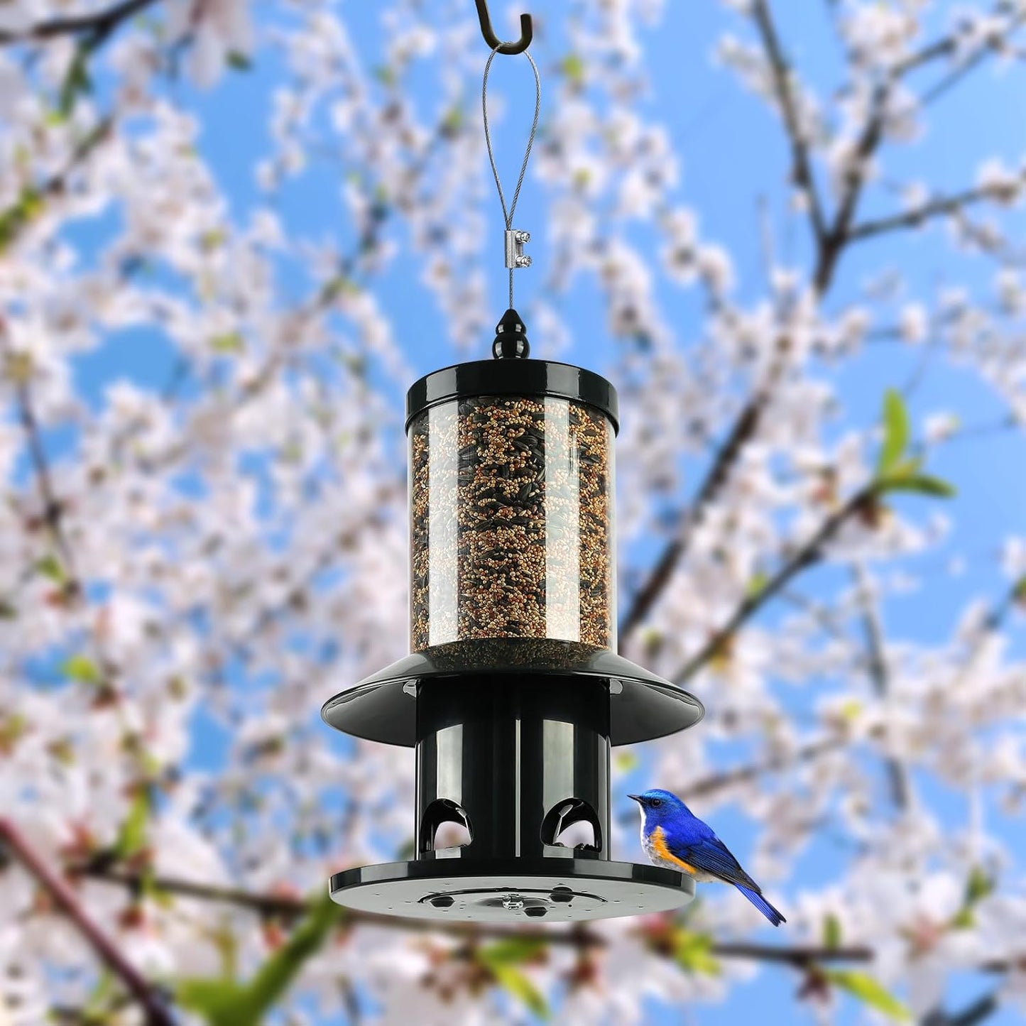 Regine Switzerland Squirrel Proof Bird Feeder - 360° Feeding Perch Tray for Outdoor Use, Dark Green