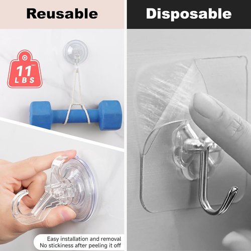 ANDGOO Large Suction Cup Hooks - Heavy Duty Removable Shower Hooks for Bathroom | Clear, 4 Pack