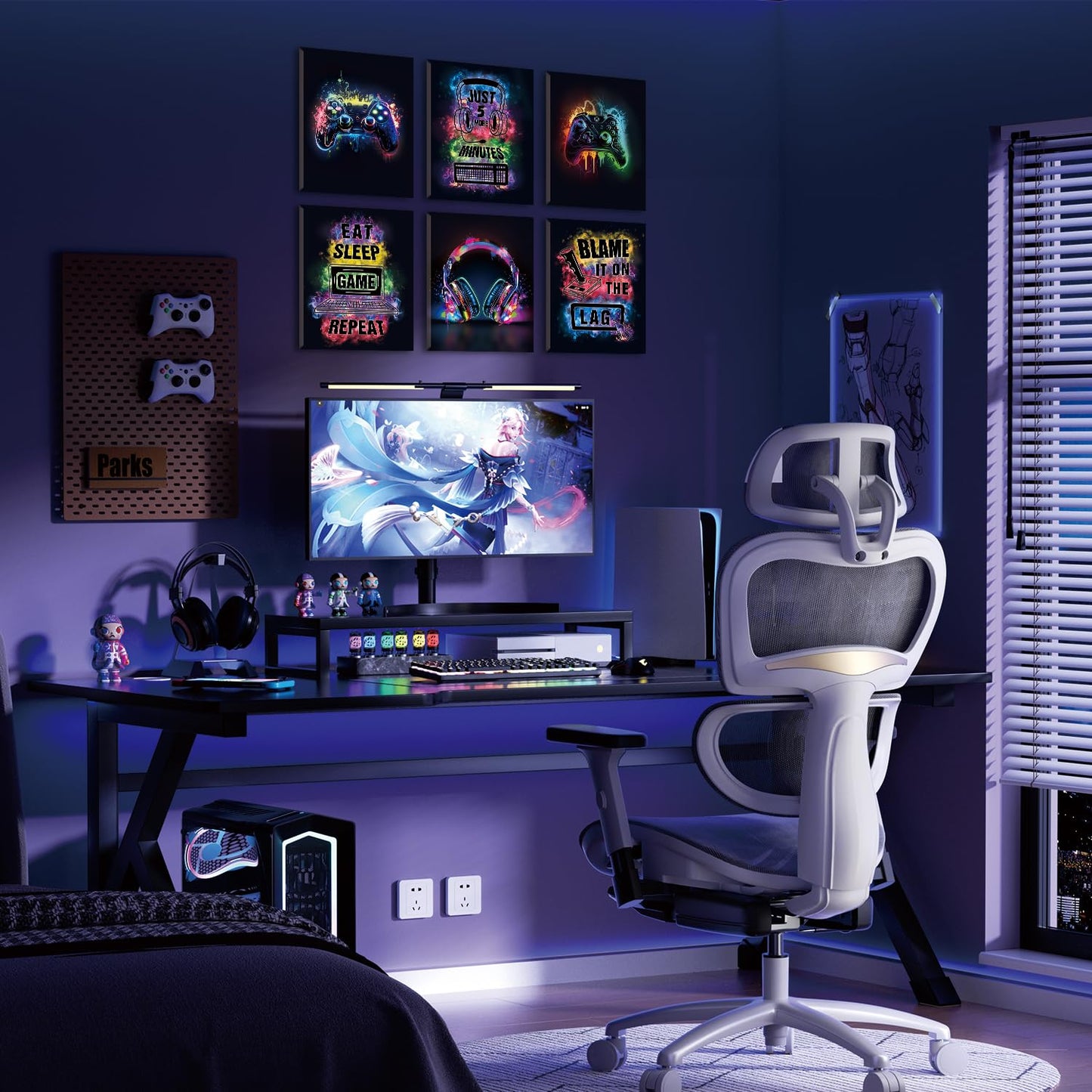 HPNIUB Gamer Room Decor for Boys, Video Game Wall Art Graffiti Gamepad Earphone Canvas Poster, Set Of 6 Piece (8x10inch,Framed) Gaming Picture for Teenage Boy Room Decororations