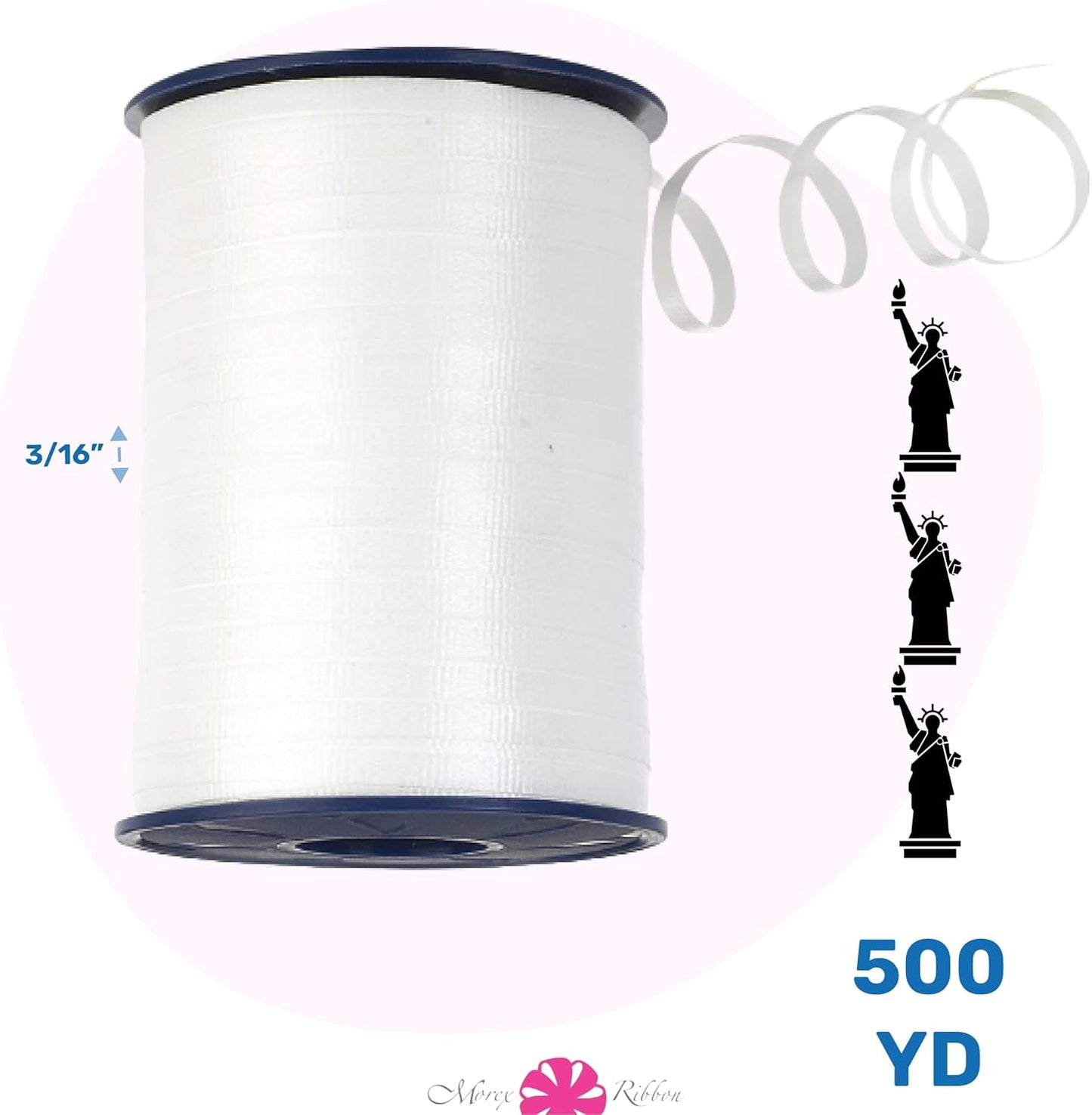 Crimped Curling Ribbon 3-Pack - Light Blue, Light Pink & Yellow - 3/16" x 500 YD for Gift Wrapping & Crafts