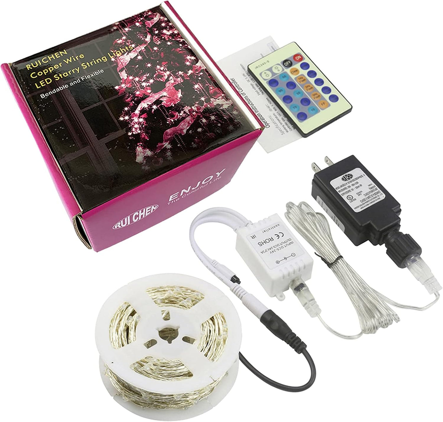 300 LED Dimmable Purple Fairy Lights - 99 Ft Waterproof Silver Wire String Lights with Remote for Christmas, Halloween, Party & Garden
