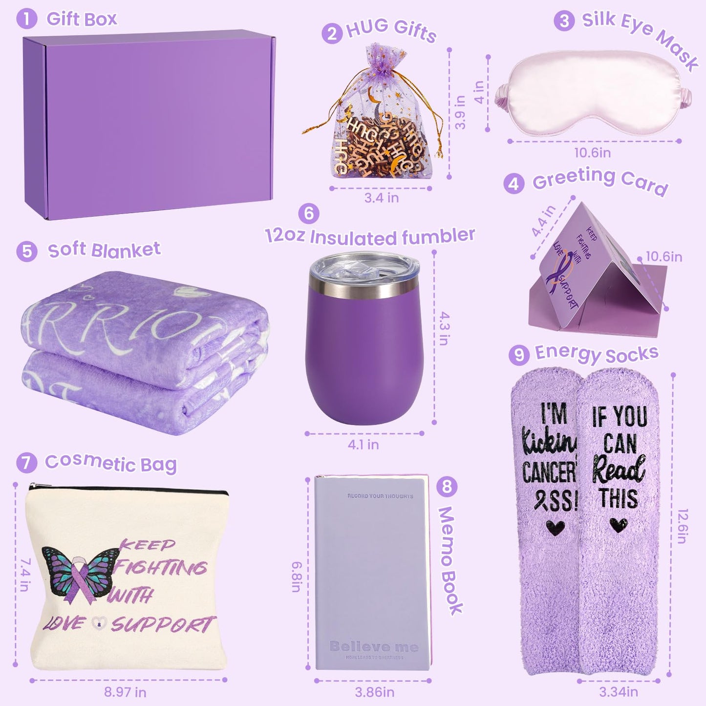 Cancer Care Gifts for Women, Chemo Care Package for Women,8PCS Breast Cancer Gifts for Woman ,Gifts for Cancer Patients,Get Well Soon Christmas Gifts basket for Women Includes Healing Blanket (Purple)