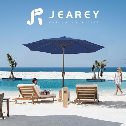 JEAREY 9FT Outdoor Patio Umbrella - Push Button Tilt & Crank | UV Protection, Waterproof - Dark Blue