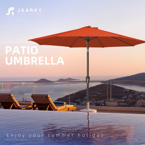 JEAREY 9FT Outdoor Patio Umbrella - UV Protection & Waterproof | Push Button Tilt & Crank, Orange