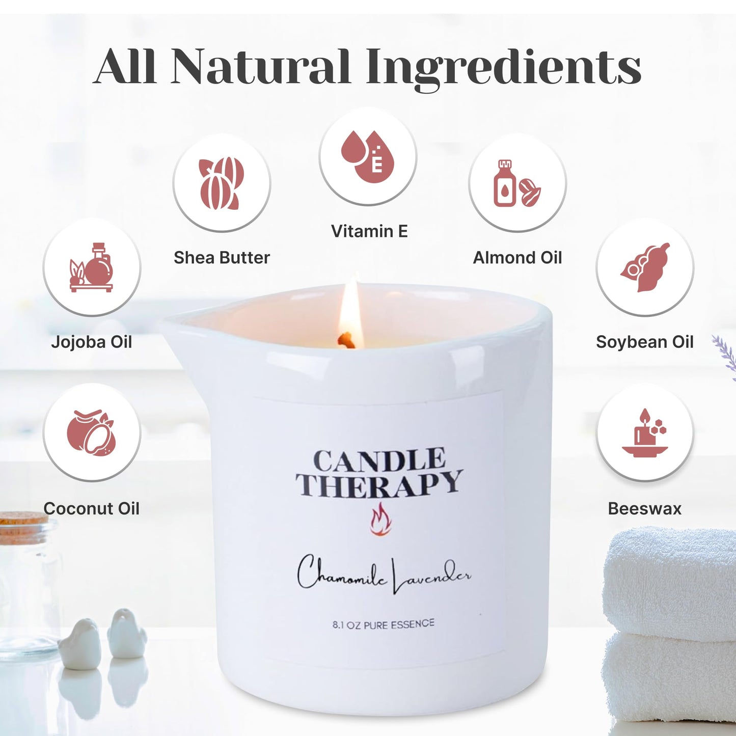 Candle Therapy Massage Oil Candle for Pure Relaxation - 8.1 oz Moisturizing Essential Oil Body Massage Candle for Home & Spa, Message Gift for Women & Men (Vanilla Amber)