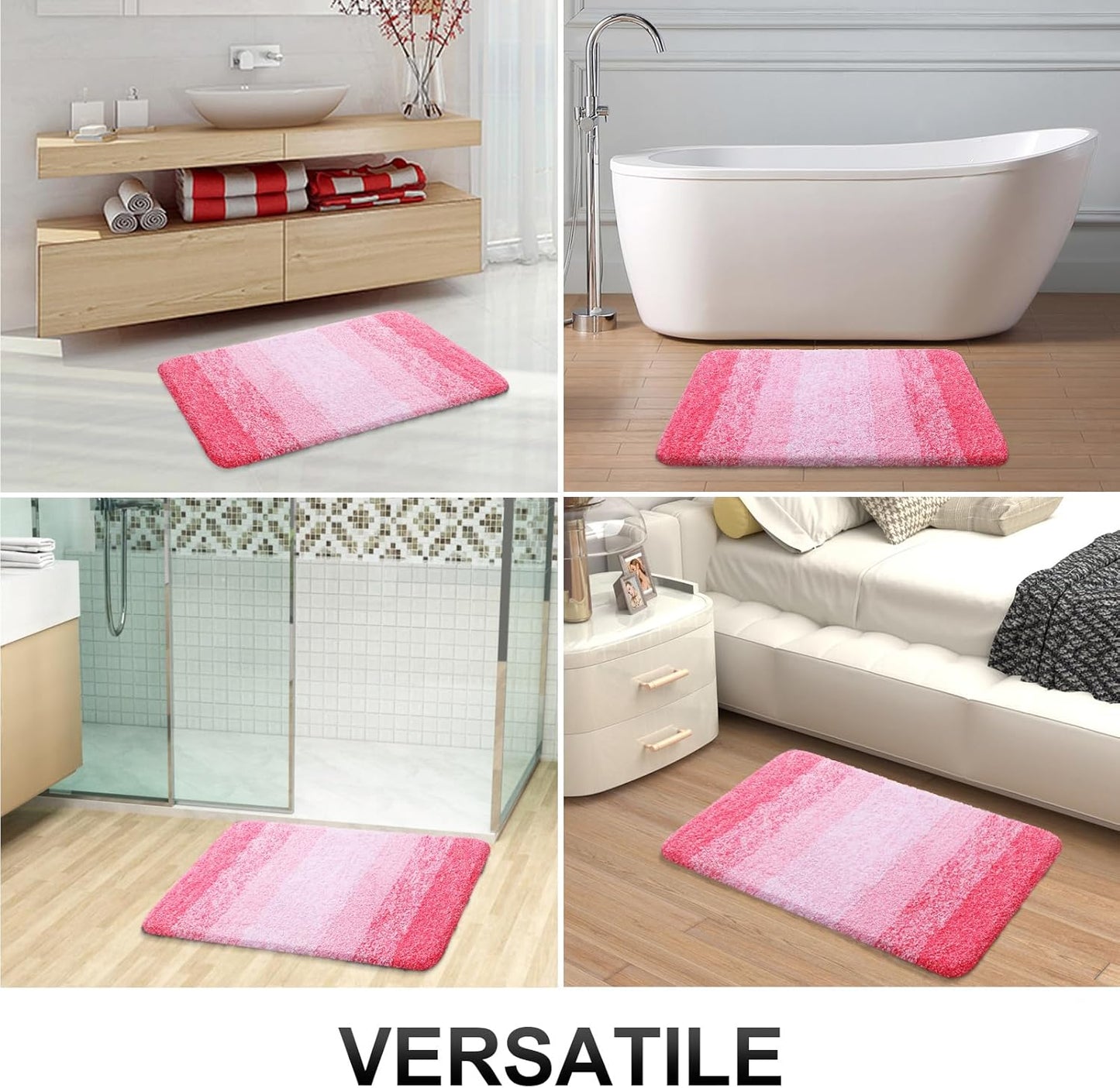 OLANLY Bathroom Runner Rug - Extra Soft Microfiber Mat, Quick Dry & Washable, 47x20 Inches, Pink