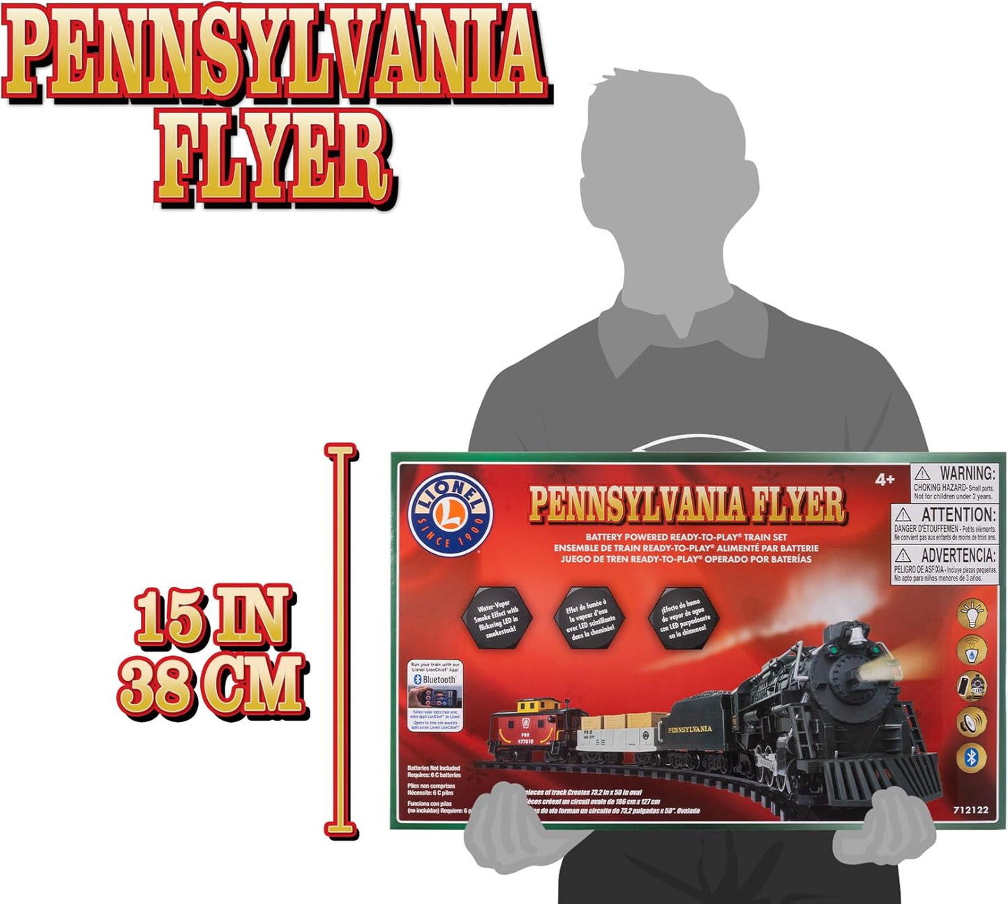 Lionel Pennsylvania Flyer Battery-Powered Train Set - Bluetooth Control, Smoke, Lights & Sounds | 2-Rail Track for Kids 4+