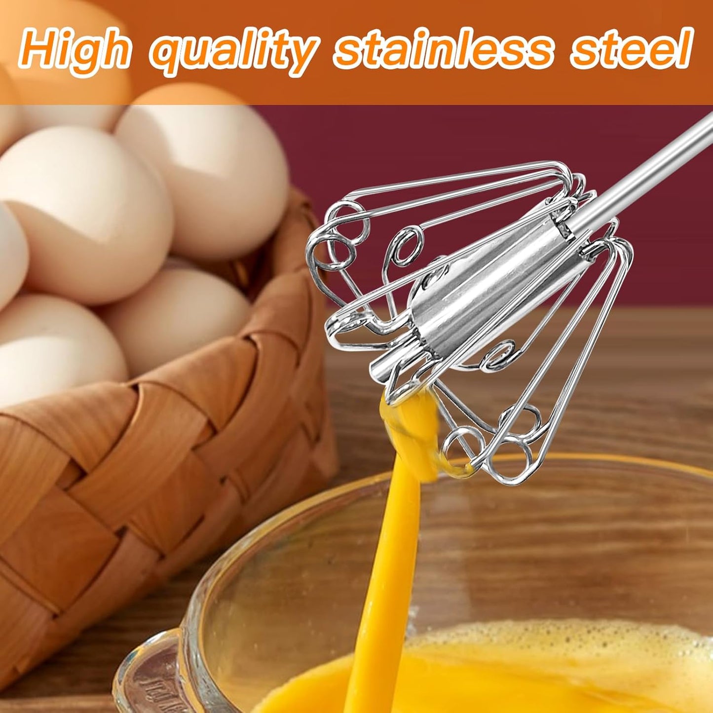 Qukaka Hand Mixer - Stainless Steel Egg Beater & Whisking Tool | 12-Inch Easy Whisk for Cooking