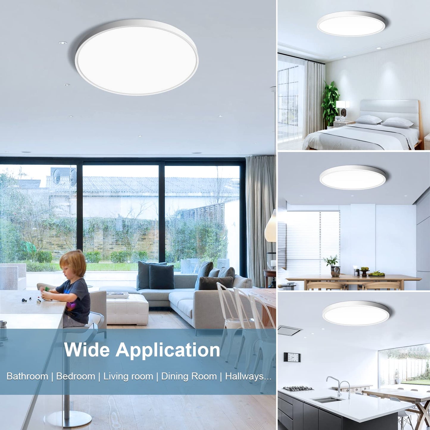 LightingWill 12 Inch LED Flush Mount Ceiling Light Fixture, 6000K Cool White, 3200LM, 24W, Flat Modern Round Lighting Fixture, 240W Equivalent White Ceiling Lamp for Kitchens, Bedrooms.etc.