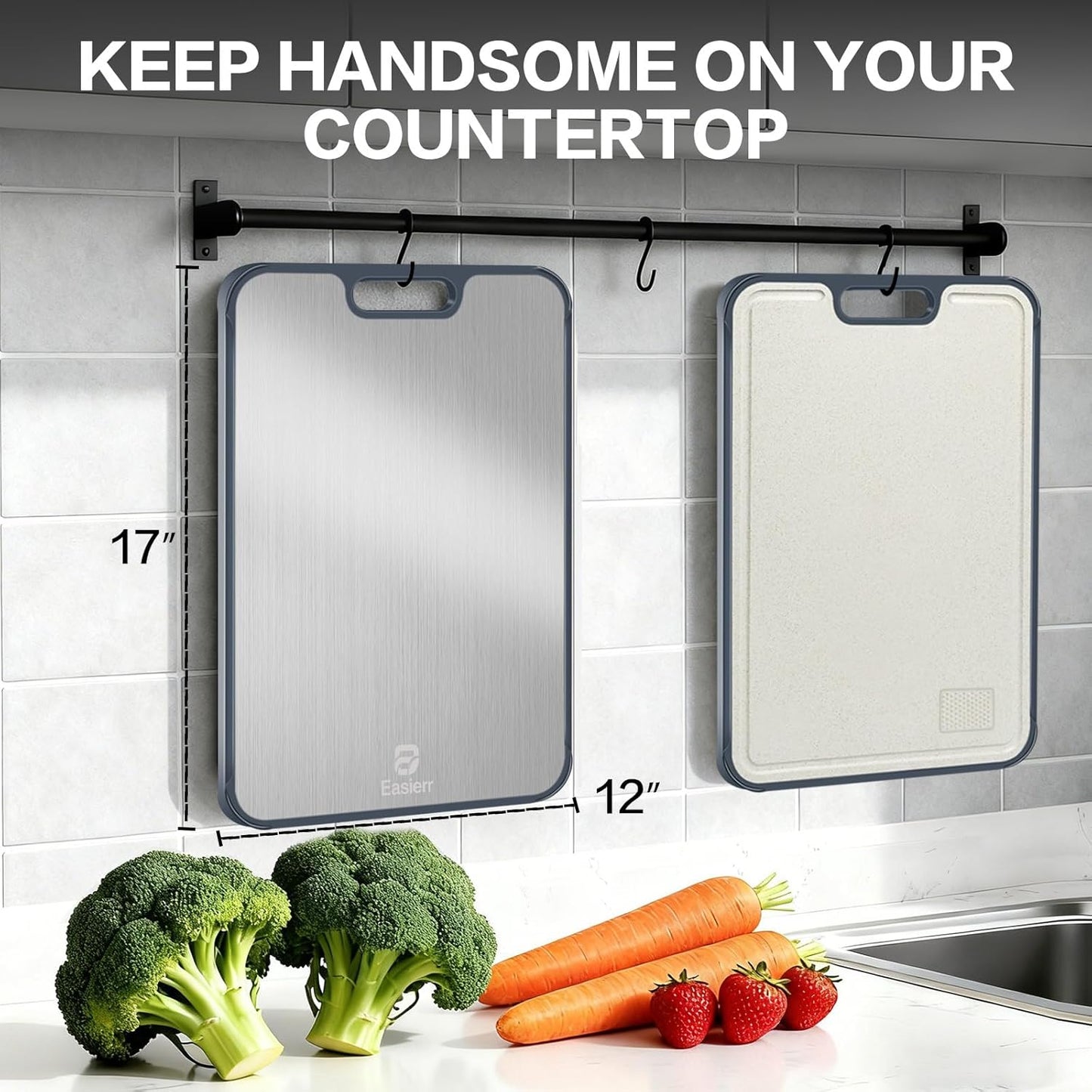 Titanium Cutting Board by Extra Large | Non-Toxic 2-in-1 Design with Juice Groove | 17 x 12 Inch