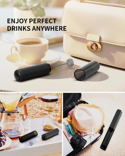 Circle Joy Rechargeable Milk Frother - Dual Coil Electric Whisk for Coffee & Matcha | Portable Black Mixer