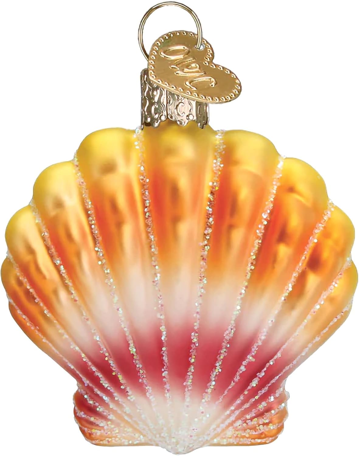 Beach Shells Glass Blown Ornaments for Christmas Tree - Junonia Shell, Tan/Brown/White/Gold