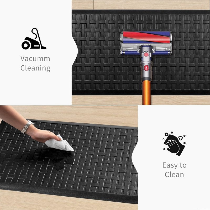2PCS UKISS Kitchen Rugs, Cushioned Anti Fatigue Kitchen Mats for Floor, Waterproof Kitchen Rug,Non-Slip Comfort Standing Mat for Kitchen (Black, 17.3"x28"+17.3"x60")