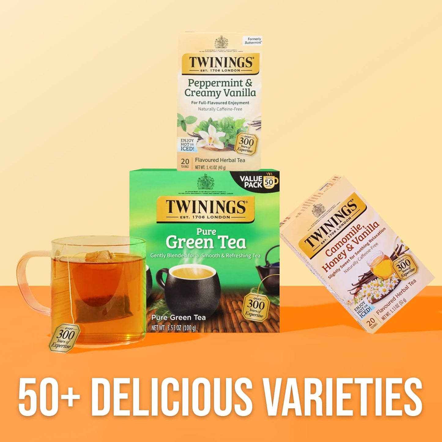 Twinings Herbal Tea - Peppermint & Creamy Vanilla, Caffeine-Free, 20 Individually Wrapped Bags (Pack of 6)