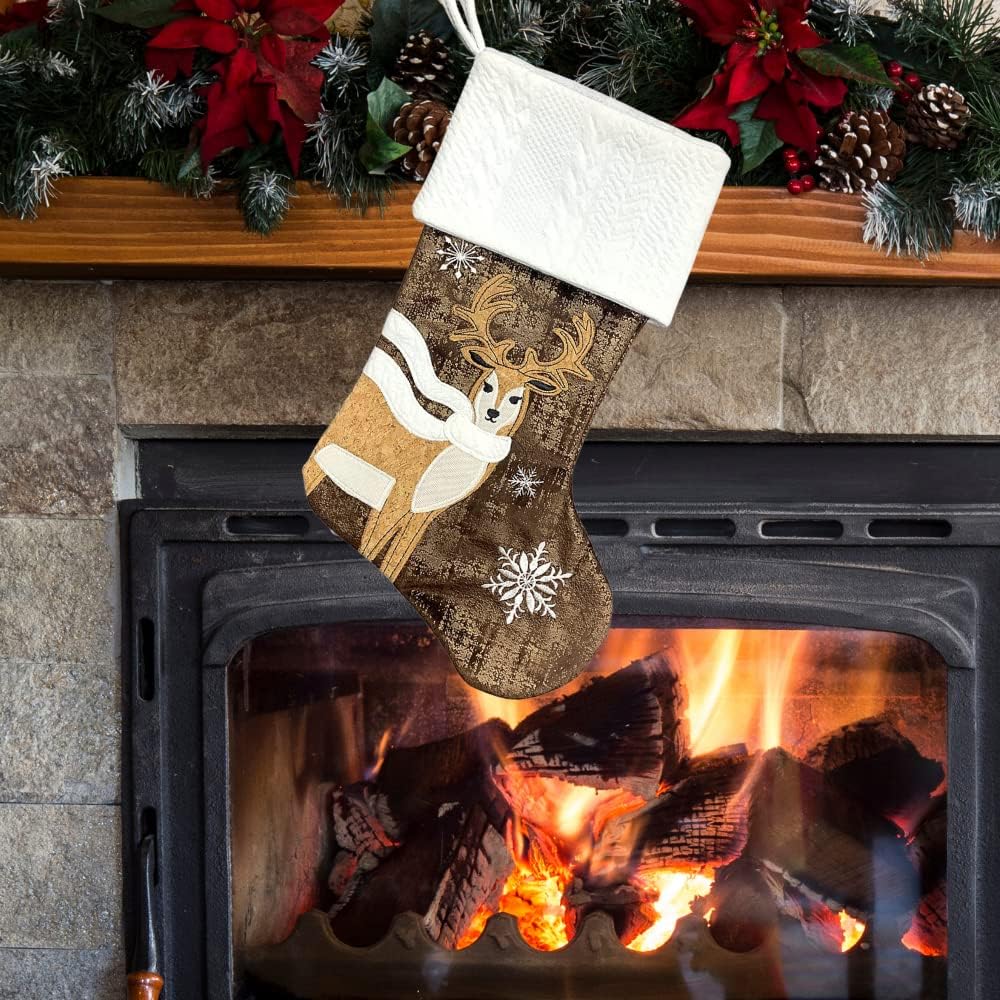 Wooden Reindeer Decoration with Scarf & Snowflake Stocking - 18"x11" Holiday Decor