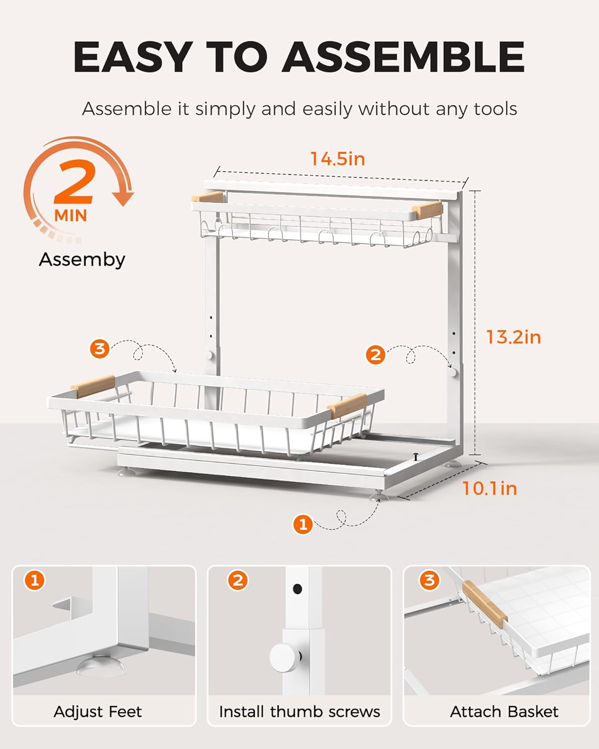 Sevenblue Under Sink Organizer - Multi-Purpose 2-Tier Pull-Out Storage Shelves | Height Adjustable (White)