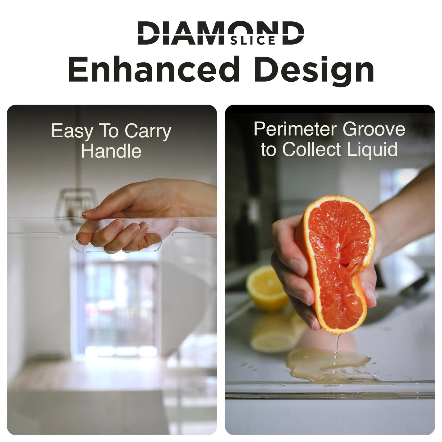 DIAMONDSLICE Clear Acrylic Cutting Board for Countertop (18x14 inches) with Food Scraper | Multipurpose Large Counter Cutting Boards & Serving Platter for Kitchen - Essential Kitchen Decor Gifts