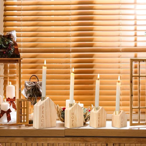 FYSUIMU Wooden Advent Candle Holders - 4Pcs Christmas Nativity Scene Decor for Farmhouse Centerpiece