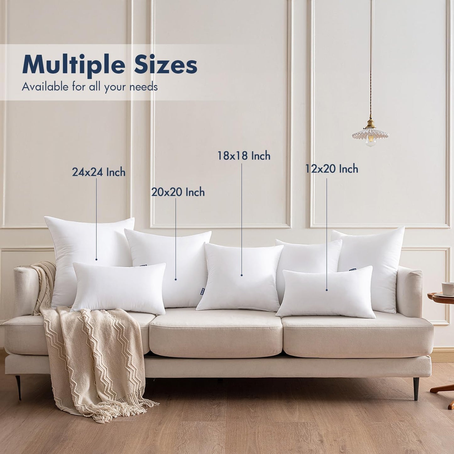 MIULEE Throw Pillow Inserts - Pack of 2, 24x24 Inch, 100% Virgin Fiber Filling for Bed & Couch