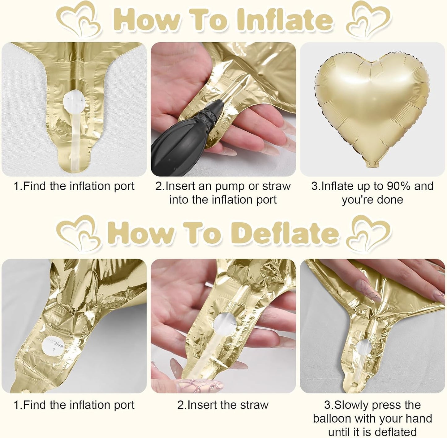 Skiennix Heart Balloons - 12 Pcs Cream White & Gold Foil Balloons | 18-Inch Beige Helium Decor for Baby Showers & Weddings