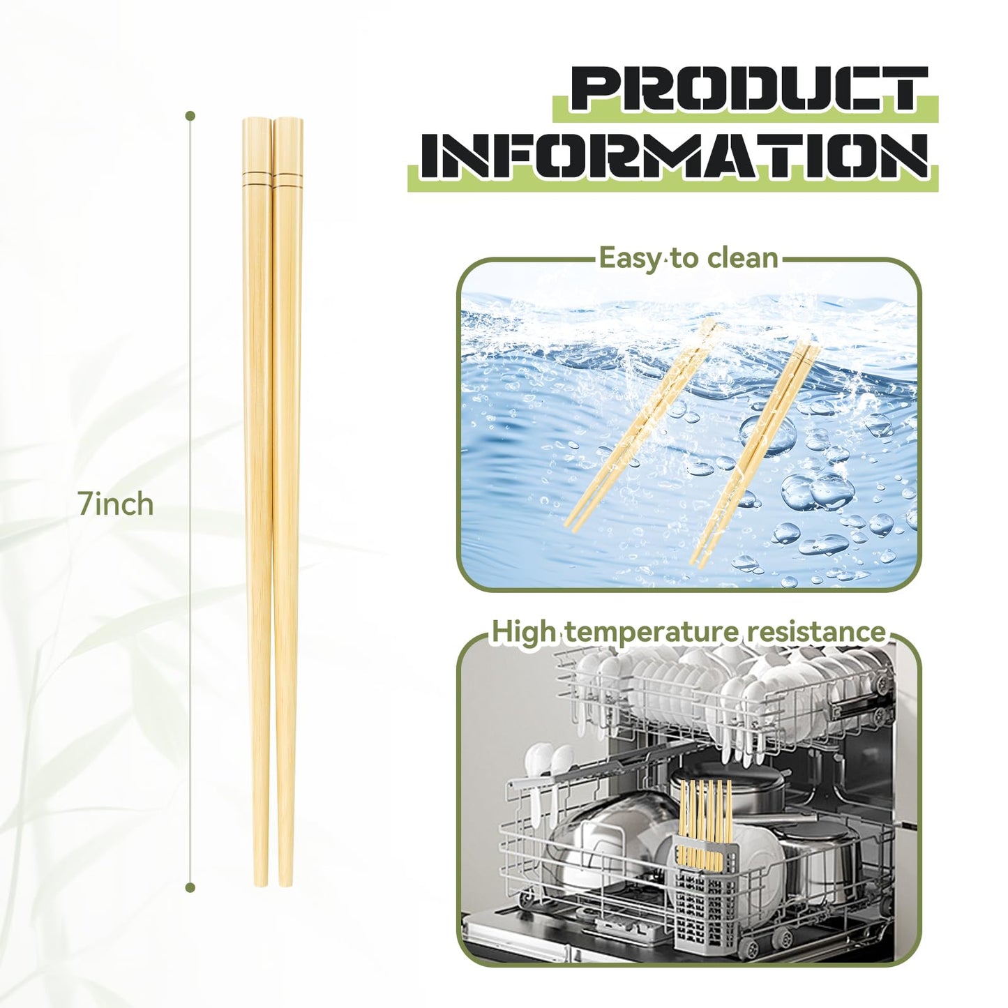 7 Inch X 5 Pairs Chopsticks,Reusable,Simplea and Minimalistic Design,More Size Choices 7"/9.5"/12"