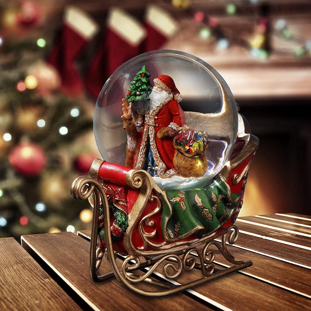 San Francisco Music Box | Santa Reindeer Sleigh Musical Water Globe - Enchanting Holiday Decor