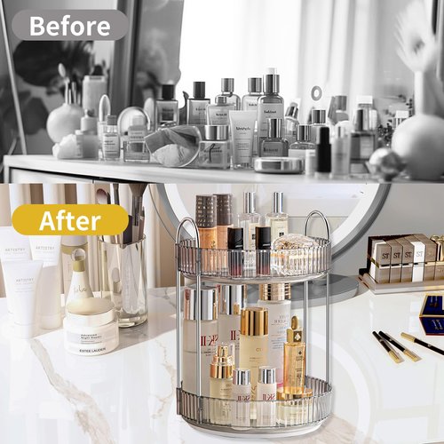 Asayuee 360 Rotating Makeup Organizer for Vanity,Bathroom Countertop Organizer,Spinning Perfume Organizer&Vanity Organizer(Grey-2 Tier)