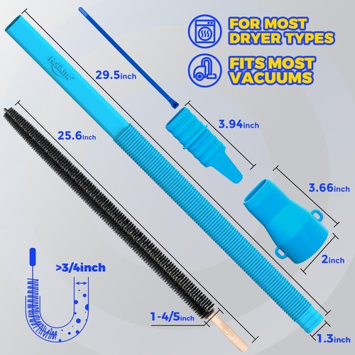 Holikme Dryer Vent Cleaner Kit - Upgraded Lint Brush & Vacuum Attachment for Efficient Cleaning | Blue