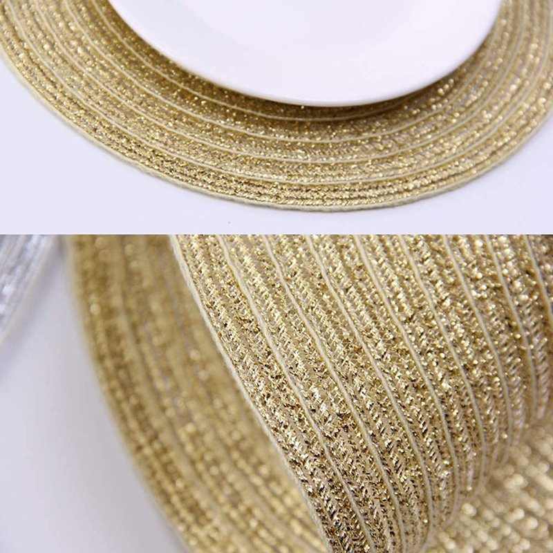 SHACOS Glitter Gold Round Braided Placemats Set of 8 Sparkle Washable 15 inch Round Table Mats Woven Place Mats for Christmas Party Dining Table Decor (Gold, 8)