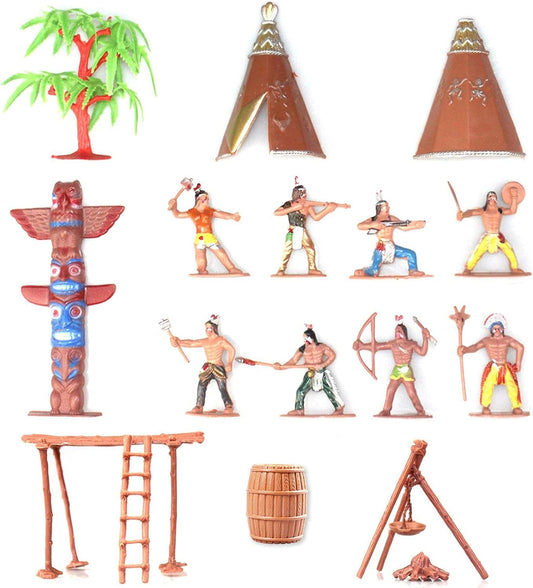 15-Pack Native American Indian Figures - Miniature Toys for Sandbox, Aquarium & Fairy Gardens