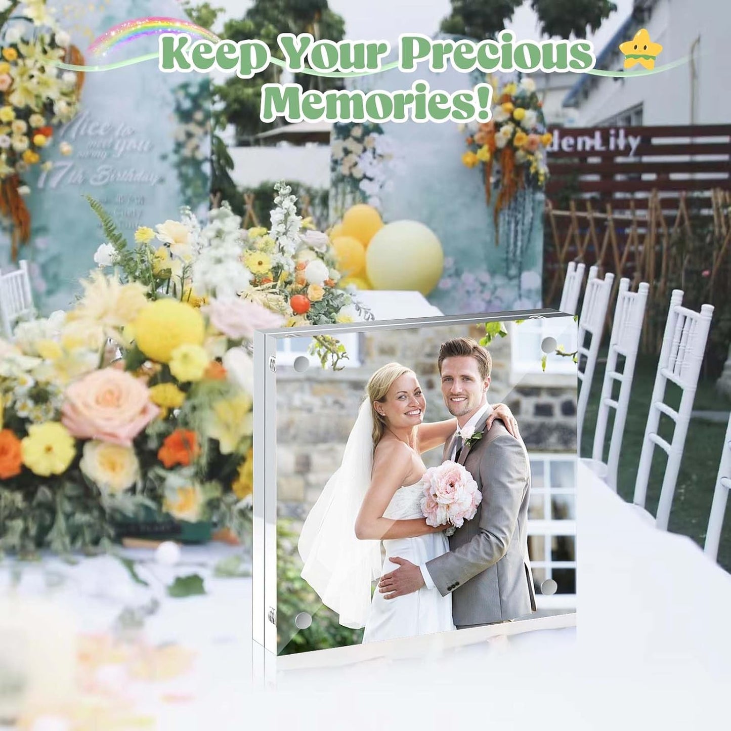 20 Pack Magnetic Acrylic Photo Frames 4x4 Inch, 20mm Thick Double Sided Display Acrylic Picture Frames, Free Standing Desktop Stand for Home & Office Decor