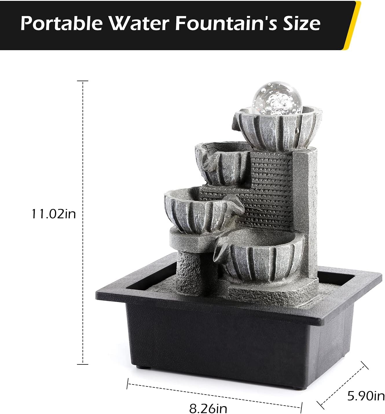 Dyna-Living Water Fountains Indoor Tabletop Fountain with Pump Waterfall Fountain Indoor Coloured LED Lights Desk Water Fountains for Home Office Decor Style 1