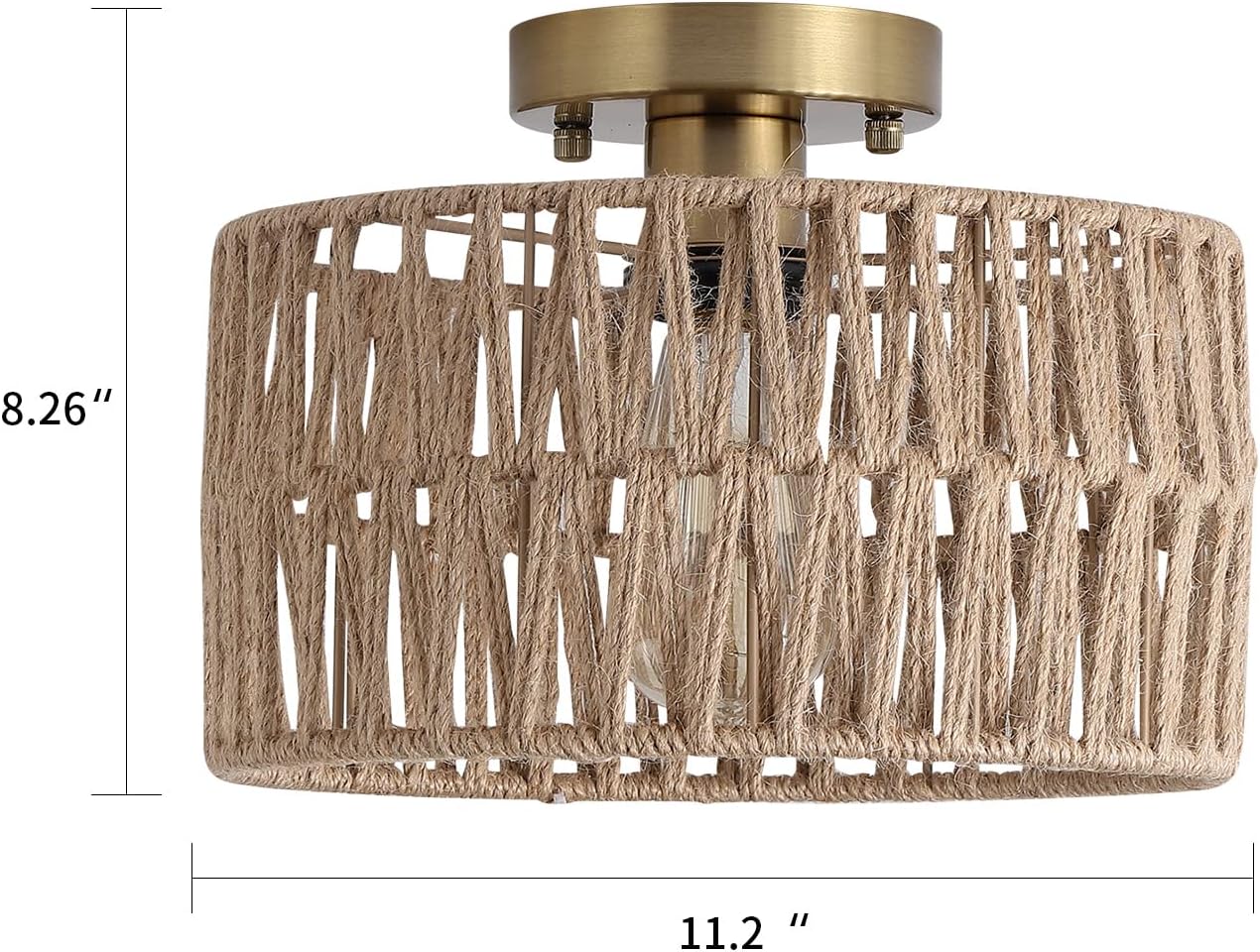 3-Light Antique Gold Woven Flush Mount Light Fixture Rustic Coastal Hemp Rope Brass Semi Flush Mount Ceiling Light for Hallway Bedroom Kitchen Entryway Farmhouse Living Room
